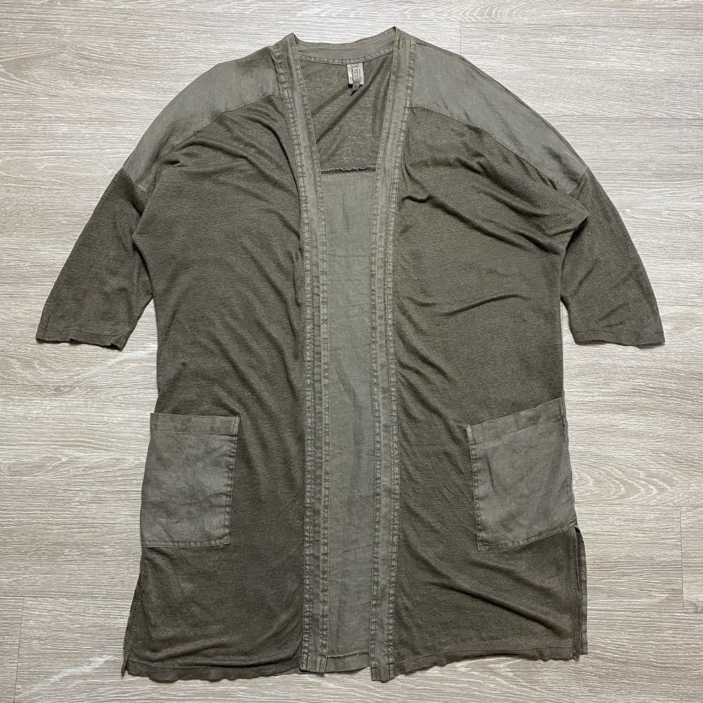 XCVI 100% Linen Duster Cardigan Women's M Brown Open Front Pockets Lagenlook